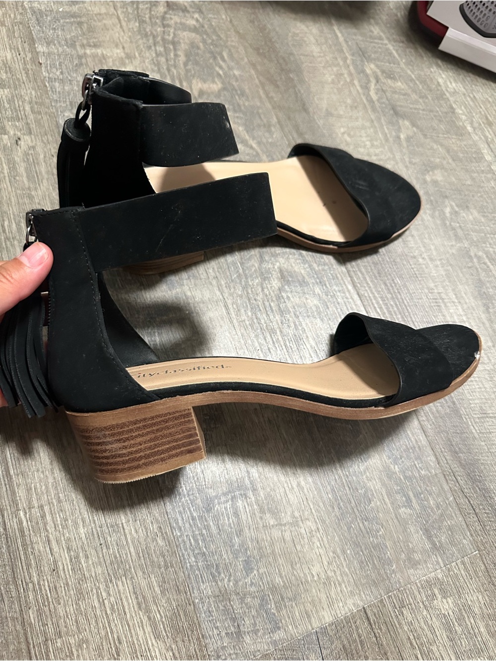 Cityclassified Black Two-Strap Block Heel Sandals